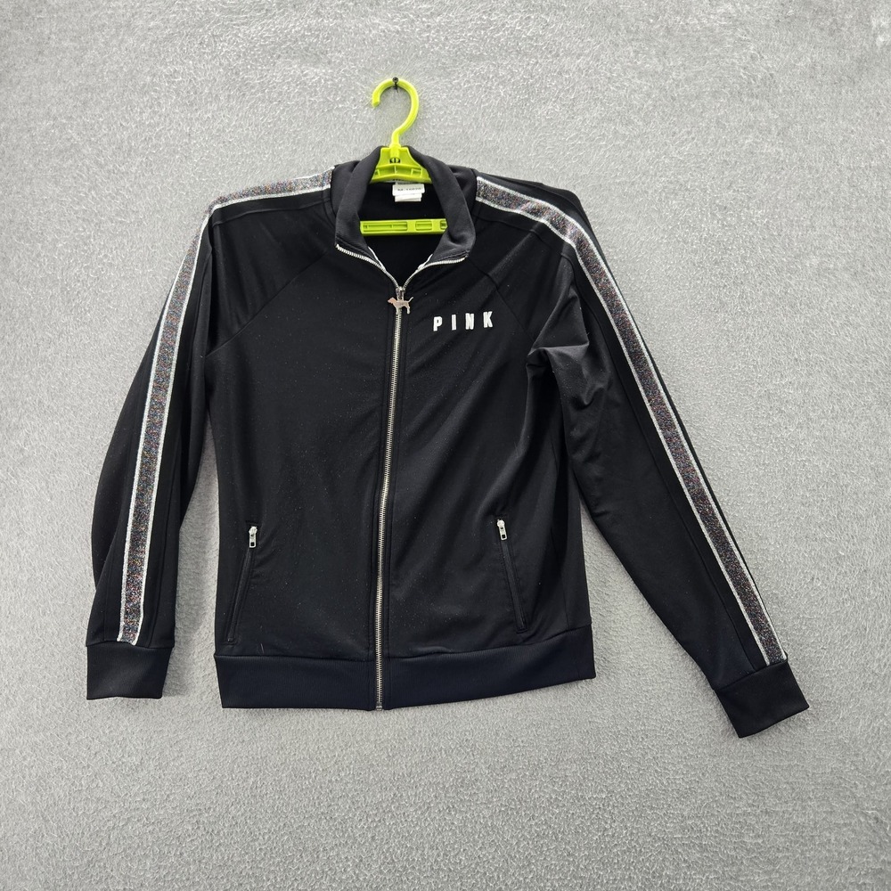 Victoria's Secret PINK Women Jacket SMALL Black Track Jacket Logo